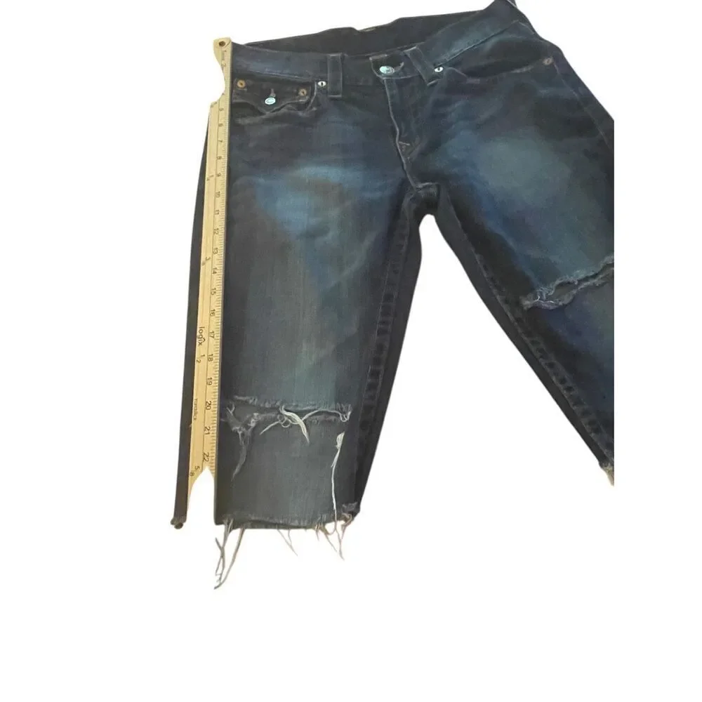 True Religion World Tour Distressed Denim Cut off Shorts Size 31